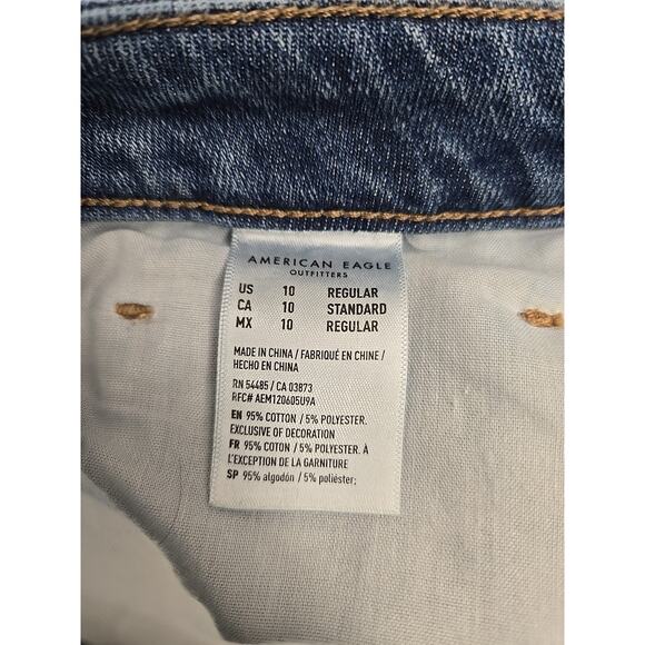 MOM JEANS American Eagle Womens 10 Short Blue High Rise Stretch Distressed - Picture 6 of 7